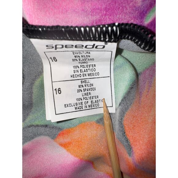 Speedo Black Tropical Floral One-Piece Swimsuit Womens 16 High Leg High Cut Neon - Picture 6 of 7